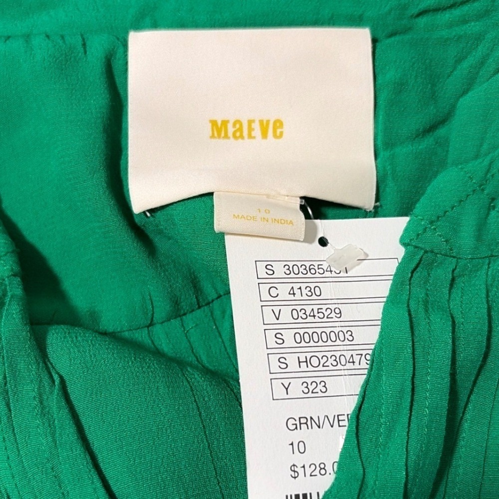 Maeve Anthropologie Green Pintuck Drop Waist Mini Dress Pockets Size 10 NEW - Picture 8 of 12